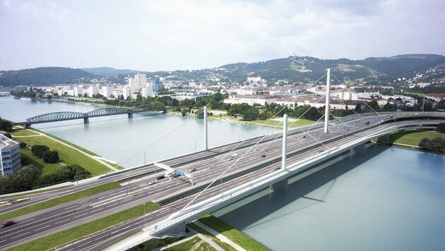 Um 120 Millionen Euro wird ab Herbst die Voestbrücke saniert und erhält dazu auch noch zwei Bypässe (Bild: Krone)