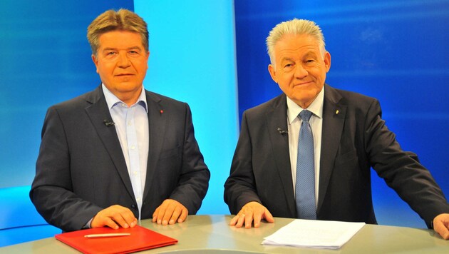 Noch nicht sichtlich vom Wahlkampf gezeichnet: Reinhold Entholzer (SPÖ) und LH Josef Pühringer(ÖVP) (Bild: Horst Einöder)