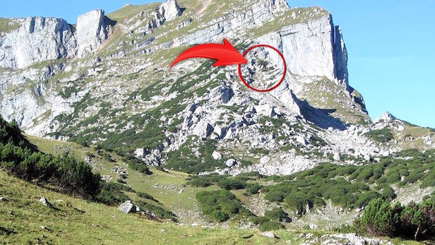 An der eingekreisten Stelle fand der Bergretter den Leichnam. (Bild: Zoom Tirol)
