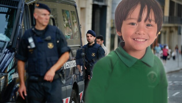 Der kleine Julian Cadman (7, rechts) wird in Barcelona vermisst. (Bild: AP, facebook.com, krone.at-Grafik)