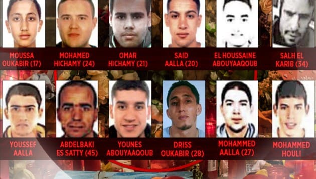 Die Terrorzelle von Katalonien: Nur vier Attentäter sind noch am Leben. (Bild: AP, "Krone", krone.at-Grafik)
