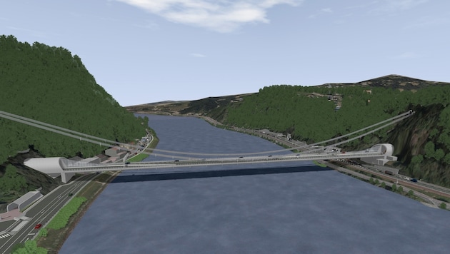 So wird sich die neue Linzer Donaubrücke im Zuge der A26 ("Westring")über die Donau spannen. (Bild: Asfinag)