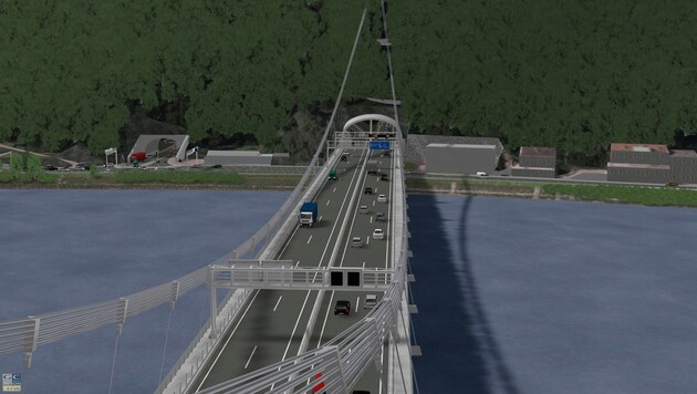 Im Endausbau wird die neue Linzer Donaubrücke im Zuge der A 26 vier Fahrstreifen haben. (Bild: Asfinag)