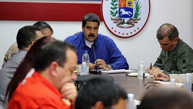 Venezuelas Präsident Nicolas Maduro während einer Kabinettsitzung in Caracas (Bild: AFP)