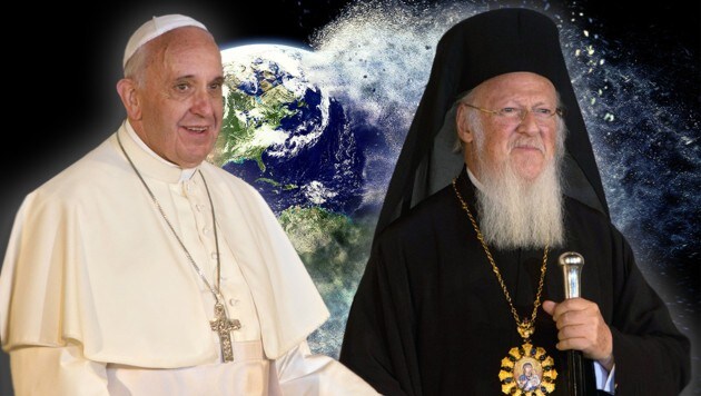 Papst Franziskus und der Ökumenische Patriarch Bartholomaios I. (Bild: stock.adobe.com, AP, krone.at-Grafik)