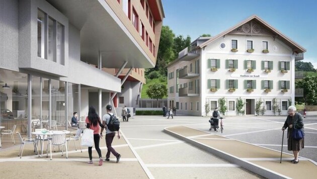 Neues Leben an einem historischen Ort: Der alte Gasthof zur Kendl soll integriert werden. (Bild: EISL Architektur)