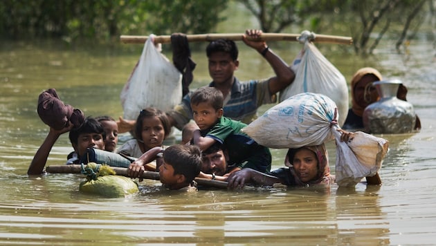 Geflohene Rohingya kurz vor der Grenze zu Bangladesch (Bild: AP)