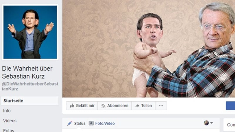 Die mittlerweile gelöschte Facebook-Hetz-Seite „Die Wahrheit über Sebastian Kurz“ (Bild: facebook.com)