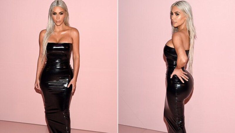 Ihre Kurven setzte Kim Kardashian in einem engen Latexkleid in Szene. (Bild: GETTY IMAGES NORTH AMERICA)