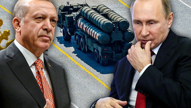 Erdogan und Putin haben den bisher größten Waffendeal zwischen ihren beiden Ländern abgeschlossen. (Bild: AP, AFP, krone.at-Grafik)