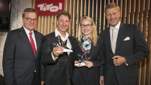 LH Platter, Moretti, Schramböck und Club Tirol-Präsident Julian M. Hadschieff (von links). (Bild: Land Tirol/Lechner)