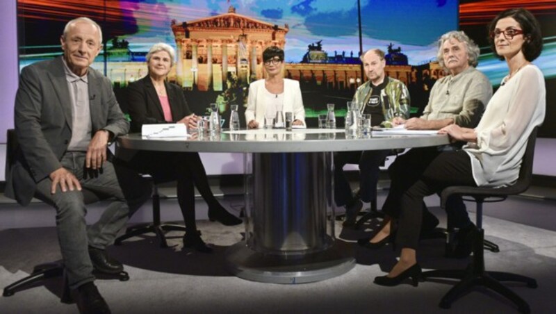 Liste Pilz, FLÖ, G!LT, KPÖ Plus und die Weißen zu Gast bei Ulla Kramar-Schmid (Mitte) (Bild: APA/HANS PUNZ)