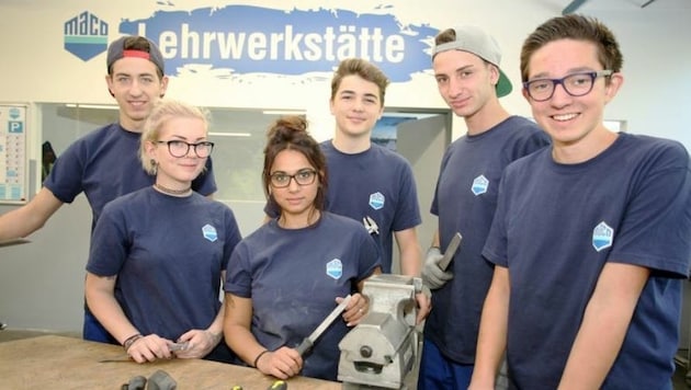 Maco-Lehrlinge seit zwei Wochen: Andi, Verona, Giulieta, Andreas, Benni und Philipp (v. l.) (Bild: Max Grill)