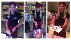 Österreichs Top-Leichtathletin Ivona Dadic zeigte beim Kochen im Linzer Vapiano viel Geschick. (Bild: AS)