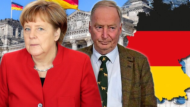 Neue Umfrage aus Deutschland: Die Union mit Kanzlerin Angela Merkel sackt auf 28 Prozent ab. Zweiter ist mit 18 Prozent bereits die AfD unter Parteichef Alexander Gauland. (Bild: AP, APA/AFD, stock.adobe.com, krone.at-Grafik)