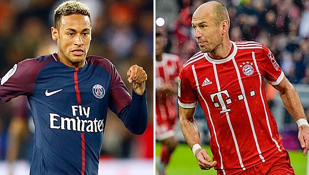 Neymar (PSG) und Arjen Robben (Bayern) (Bild: AP, APA/AFP/Guenter SCHIFFMANN)