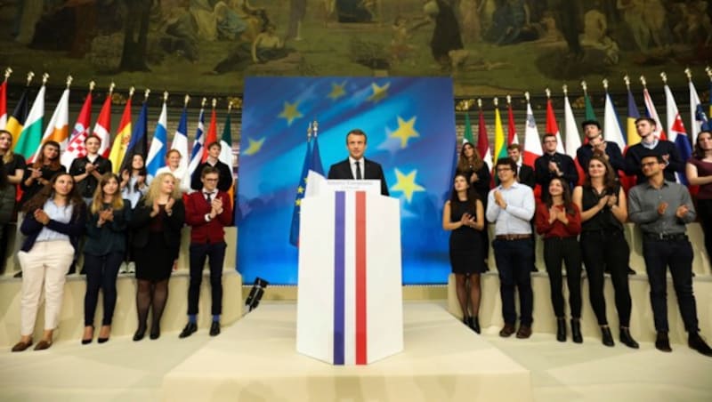 Emmanuel Macron bei seiner Rede in der Sorbonne (Bild: AFP)