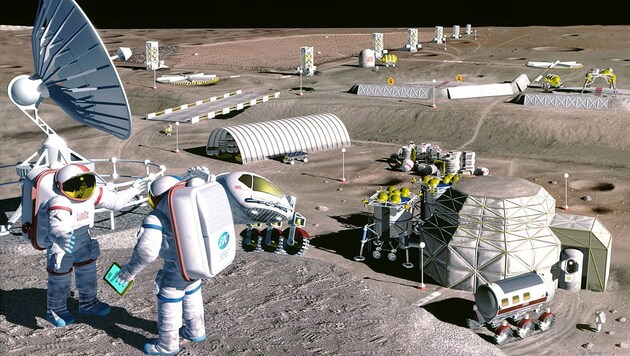 Künstlerische Illustration einer Station auf dem Mond (Bild: NASA/SAIC/Pat Rawlings)