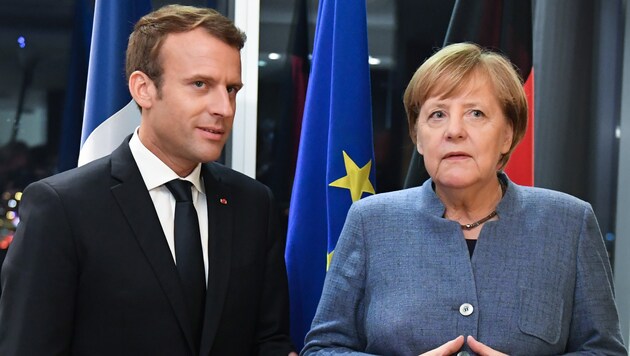 Bundeskanzlerin Angela Merkel mit Frankreichs Präsident Emmanuel Macron (Bild: AFP)