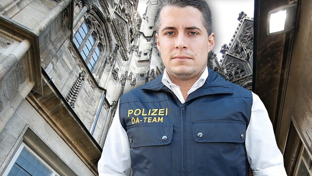 Polizeisprecher Harald Sörös vor dem Stephansdom in Wien (Bild: Reinhard Holl, krone.at-Grafik)