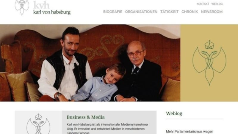 Habsburg-Homepage mit Biografie, Tätigkeit und "heißem Draht" zu Karl Habsburg. (Bild: www.karlvonhabsburg.com)