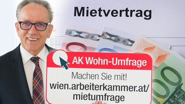 Arbeiterkammerpräsident Rudi Kaske kämpft für günstiges Wohnen im teuren Wien. (Bild: dpa/Armin Wiegel, Erwin Schuh, krone.at-Grafik)