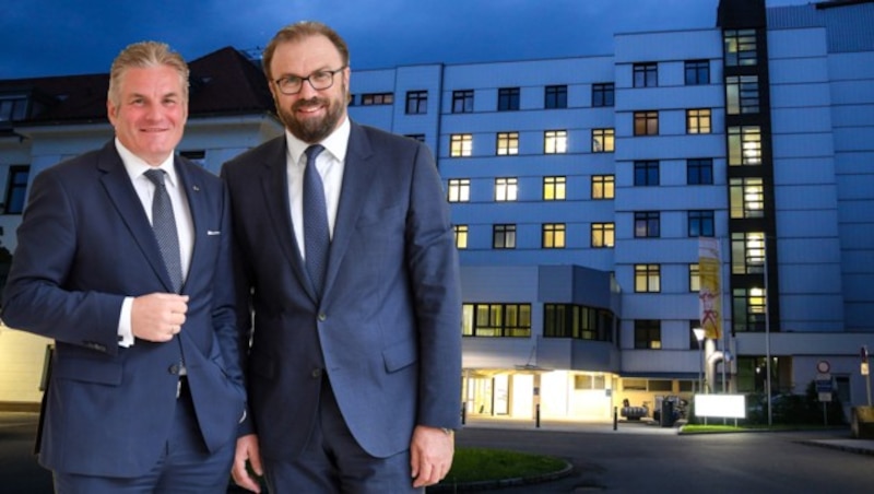 Nehmen zum Verdacht Stellung: Gespag-Duo Karl Lehner (l.) und Harald Geck. (Bild: laumat.at / Matthias Lauber)