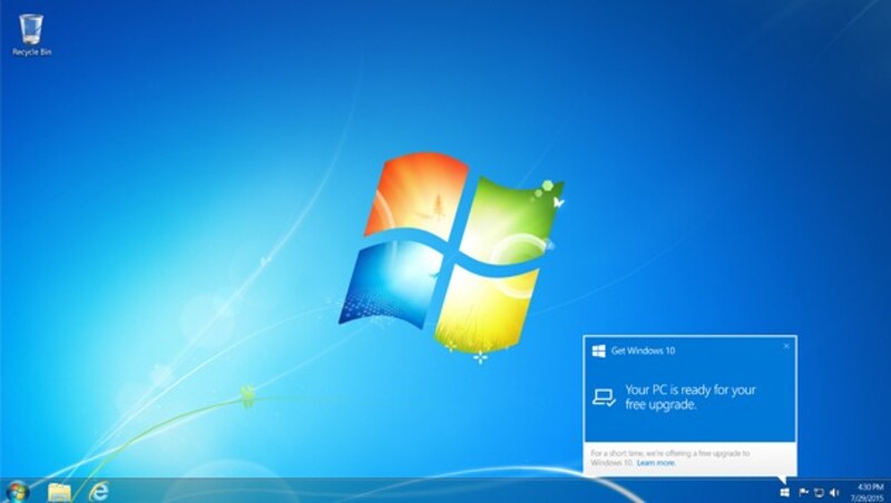 Nutzer von Windows 7 und 8 werden benachrichtigt, sobald ihr Gratis-Upgrade verfügbar ist. (Bild: Microsoft)