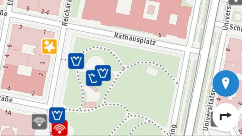 Der Stadtplan der wien.at live-App bietet den Usern zahlreiche Zusatzinformationen. (Bild: MA 53)