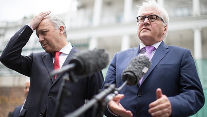 Die Außenminister Frankreichs und Deutschlands, Laurent Fabius und Frank-Walter Steinmeier (Bild: APA/Georg Hochmuth)