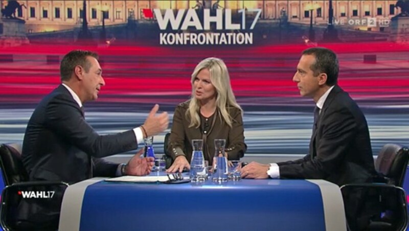 Das Duell wurde von ORF-Moderatorin Claudia Reiterer geleitet. (Bild: tvthek.orf.at)