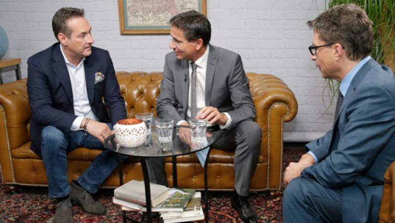 Heinz-Christian Strache, Gerhard Koller und Claus Pándi im "Krone"-Wahlstudio (Bild: Klemens Groh)