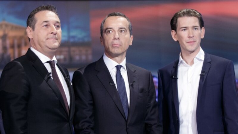 FPÖ-Chef Heinz-Christian Strache, SPÖ-Chef Christian Kern und ÖVP-Chef Sebastian Kurz (Bild: APA/GEORG HOCHMUTH)