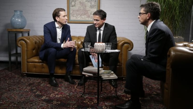 Sebastian Kurz, TV-Moderator Gerhard Koller, "Krone"-Innenpolitik-Experte Claus Pándi (v.l.) (Bild: Klemens Groh)