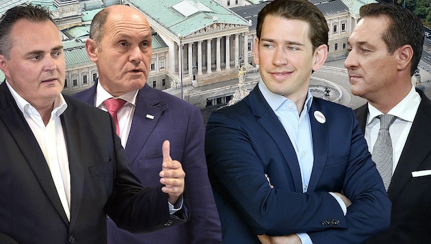 Hans Peter Doskozil, Wolfgang Sobotka, Sebastian Kurz und Heinz-Christian Strache (Bild: APA, krone.at-Grafik)