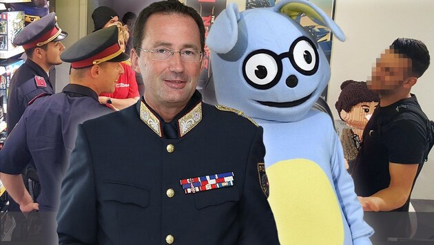 Wiens Polizeipräsident Pürstl setzt auf die Vernunft der Wiener beim Vollverschleierungsverbot. (Bild: APA, krone.tv, twitter.com, krone.at-Grafik)