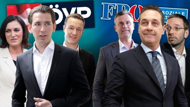 Die Chefverhandler von ÖVP und FPÖ scharren in den Startlöchern. (Bild: APA, krone.tv, AFP, krone.at-Grafik, stock.adobe.com)