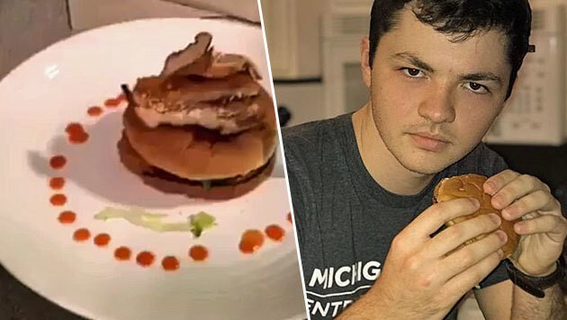 Derek Metcalf scheiterte kläglich beim Versuch, 100 Chickenburger zu essen. (Bild: snapchat.com, twitter.com)