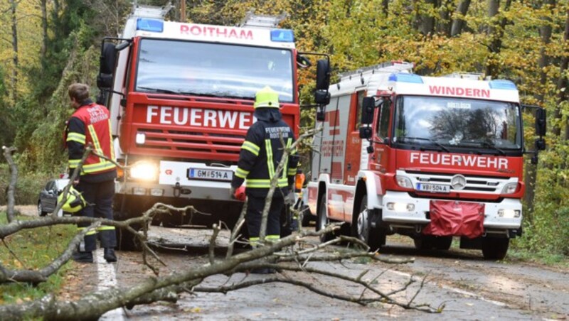 Zahlreiche umgestürzte Bäume blockieren nach dem Sturm Österreichs Straßen. (Bild: APA/SPITZBART)