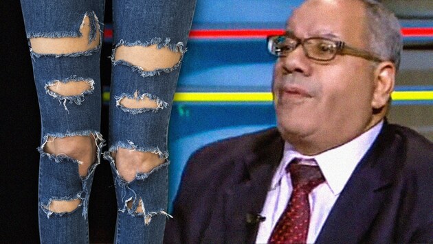 Anwalt al-Wahsh sieht es als "nationale Pflicht", Frauen mit zerrissenen Jeans zu vergewaltigen. (Bild: YouTube.com, krone.at-Grafik)