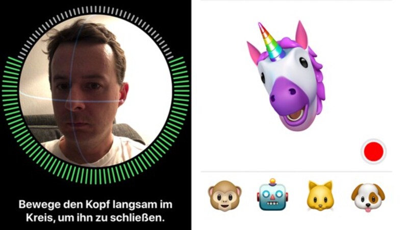 Nach dem Gesichtsscan lässt sich Face ID für den Versand von Animojis nutzen. (Bild: Screenshot krone.at)