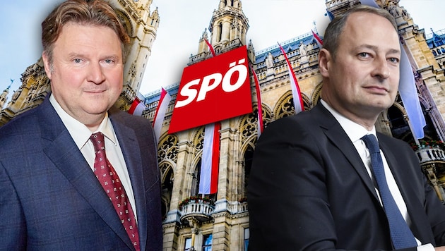 Andreas Schieder (re.) und Michael Ludwig rittern um die Nachfolge von Bürgermeister Michael Häupl. (Bild: thinkstockphotos.de ORF, APA, krone.at-Grafik)