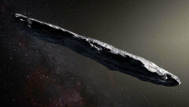 Künstlerische Darstellung des interstellaren Gastes „Oumuamua“ (Bild: ESO/M. Kornmesser)