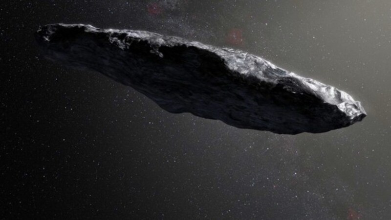 Künstlerische Darstellung des interstellaren Gastes „Oumuamua“ (Bild: ESO/M. Kornmesser)