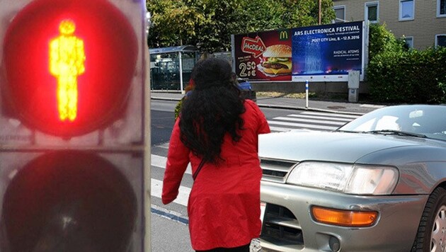 In Steyr missachtete eine Frau die rote Ampel, wurde von einem Auto erfasst und schwer verletzt. (Bild: Radspieler, Jöchl, Rojsek-Widergut, Dostal)