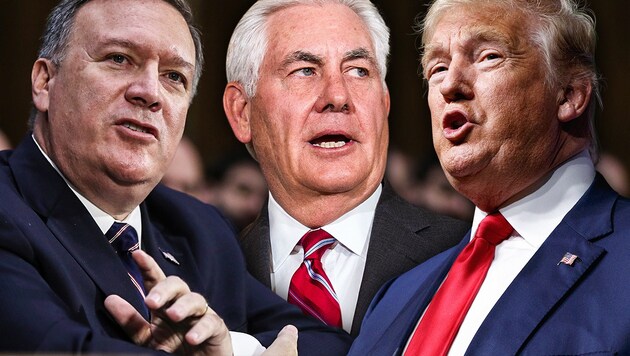 Pompeo, Tillerson, Trump (v.l.) (Bild: AP, krone.at-Grafik)