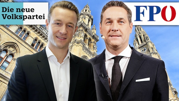 ÖVP-Landesparteiobmann Gernot Blümel, FPÖ-Chef Heinz-Christian Strache (Bild: stock.adobe.com, krone.tv, APA/G.HOCHMUTH, krone.at-Grafik)