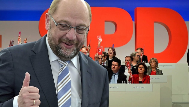 SPD-Chef Martin Schulz bittet die SPD-Mitglieder in einem Brief um Zustimmung für die Aufnahme von Koalitionsverhandlungen mit der Union. (Bild: AP, AFP)