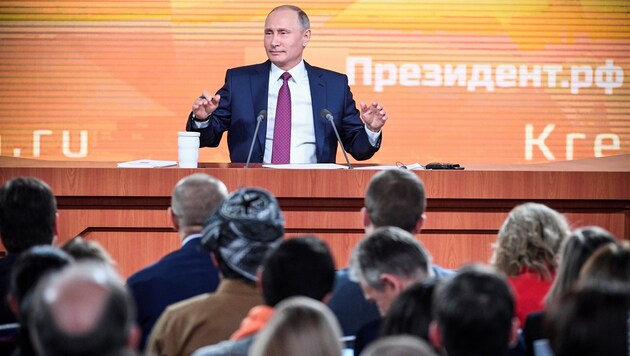 Putin bei seiner Jahrespressekonferenz in Moskau (Bild: AFP)