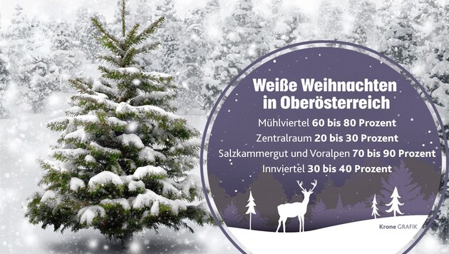 Je nach Region zwischen 20 und 90 Prozent Chance auf weiße Weihnachten in Oberösterreich. (Bild: Krone)